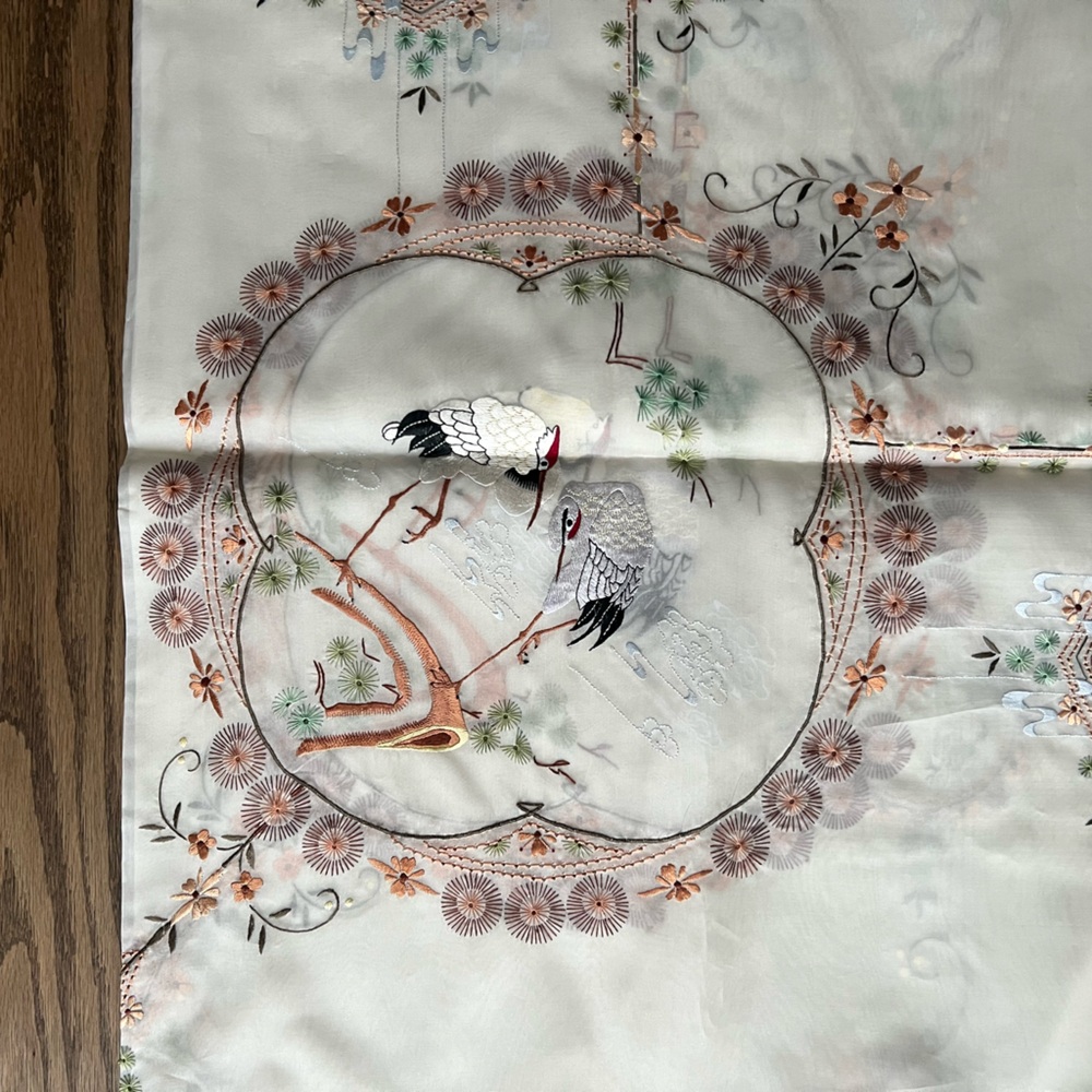 New 100% Silk Embroidered Crane
Tablecloth Set 72x108" 13 Pc